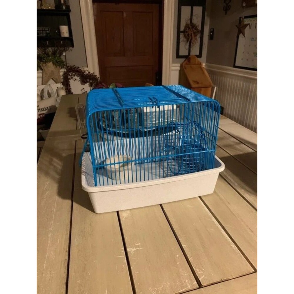 Cage with wheel, water bottle, & dish